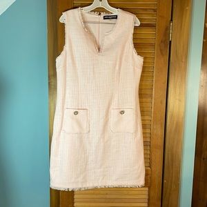 NWT Karl Lagerfeld Light Pink Tweed Shift Dress with Frayed Edging, Sz: 14